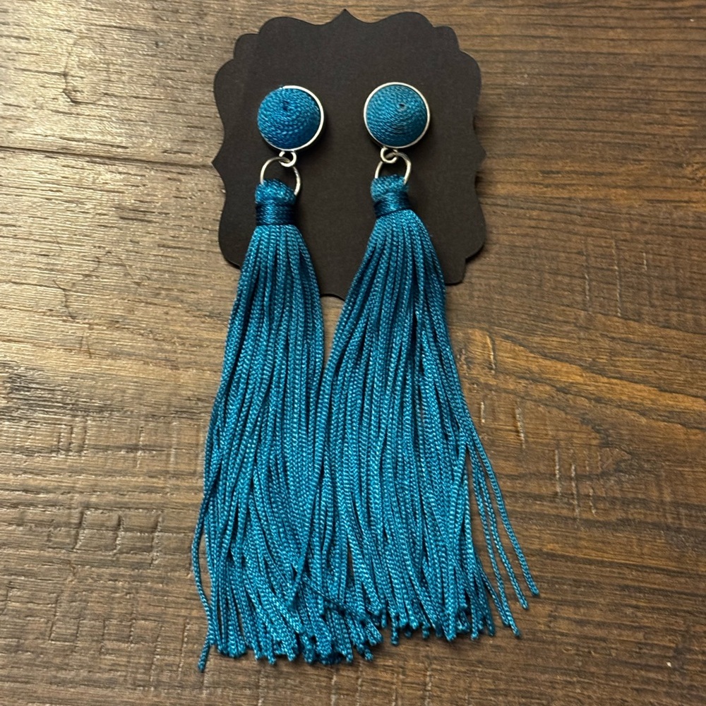 Elegant Blue Tassel Earrings